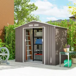 Caseta de Jardín 213x130x185 cm Cobertizo Metálico de Exterior para Almacenamiento de Herramientas Gris - Ogal.Es