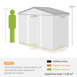 Caseta de Jardín 213x130x185 cm Cobertizo Metálico de Exterior para Almacenamiento de Herramientas Gris - Ogal.Es