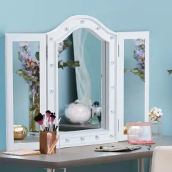 Espejo de Maquillaje con Luz LED Plegable Espejo Triple de Mesa Regalo Original para Mujer Cargo con Batería Esp... - Ogal.Es