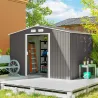 Cobertizo de Jardín 4,9 m² 277x195x192 cm con 2 Puertas Corredizas Base Refuerzo (Suelo NO Incluido) Gris - Ogal.Es