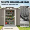 Cobertizo de Jardín 4,9 m² 277x195x192 cm con 2 Puertas Corredizas Base Refuerzo (Suelo NO Incluido) Gris - Ogal.Es