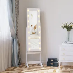 Espejo Joyero de Pie con 16 Luces LED y Ángulo Ajustable Organizador de Joyas con Estantes 36x30x136 cm Blanco C... - Ogal.Es