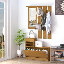 Recibidor de Entrada con Espejo Perchero y Zapatero Mueble de Recibidor de 2 Piezas con 6 Ganchos Estantes y Caj... - Ogal.Es
