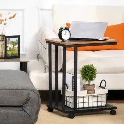 Mesa Lateral en Forma de C Mesa Auxiliar con Ruedas para Sofá Salón Dormitorio Estilo Industrial Retro Mesa Café... - Ogal.Es