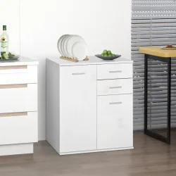 Mueble Auxiliar de Salón Aparador Estrecho con Puertas y Cajones 71x35x76cm Blanco - Ogal.Es