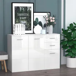 Armario de Cocina con 2 Puertas Buffet de Salón Moderno con 2 Cajones Estante Ajustable 106x35x76cm Blanco Brill... - Ogal.Es