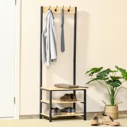 Perchero Metálico Zapatero con 3 Estantes y 4 Ganchos para Colgar Ropas para Pasillo Entrada 60x40x175cm Negro y... - Ogal.Es