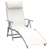Tumbona de Jardín Plegable con Respaldo Ajustable en 7 Niveles Almohada y Reposabrazos 137x63,5x100,5 cm Beige - Ogal.Es