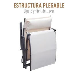 Tumbona de Jardín Plegable con Respaldo Ajustable en 7 Niveles Almohada y Reposabrazos 137x63,5x100,5 cm Beige - Ogal.Es