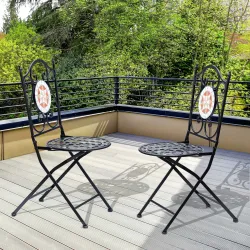 Set de 2 Sillas Plegables de Jardín Bistro Silla Asiento Mosaico para Terraza Balcón Metal Carga 120 kg 50x40x94... - Ogal.Es