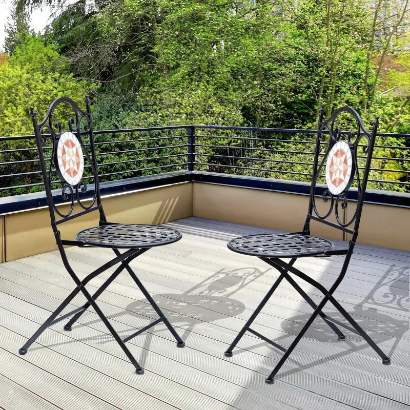 Set de 2 Sillas Plegables de Jardín Bistro Silla Asiento Mosaico para Terraza Balcón Metal Carga 120 kg 50x40x94... - Ogal.Es