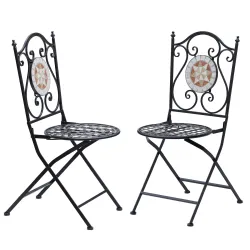 Set de 2 Sillas Plegables de Jardín Bistro Silla Asiento Mosaico para Terraza Balcón Metal Carga 120 kg 50x40x94... - Ogal.Es