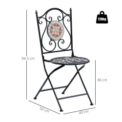 Set de 2 Sillas Plegables de Jardín Bistro Silla Asiento Mosaico para Terraza Balcón Metal Carga 120 kg 50x40x94... - Ogal.Es