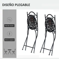 Set de 2 Sillas Plegables de Jardín Bistro Silla Asiento Mosaico para Terraza Balcón Metal Carga 120 kg 50x40x94... - Ogal.Es