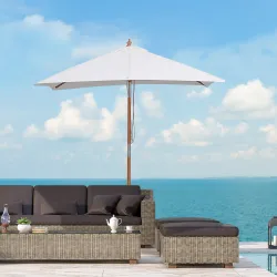 Parasol de Terraza Rectangular Inclinable 200x150x235 cm con Anti-UV Impermeable y Poste de Madera Crema - Ogal.Es