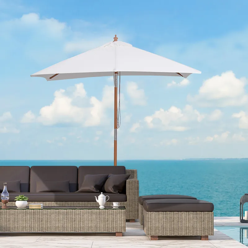 Parasol de Terraza Rectangular Inclinable 200x150x235 cm con Anti-UV Impermeable y Poste de Madera Crema - Ogal.Es