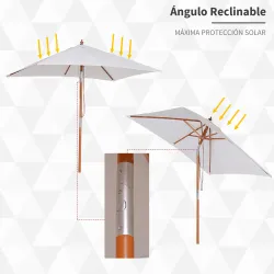 Parasol de Terraza Rectangular Inclinable 200x150x235 cm con Anti-UV Impermeable y Poste de Madera Crema - Ogal.Es