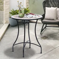 Mesa de Jardín Redonda Mesa de Terraza Exterior Ø60x71 cm con Encimera de Mosaico Decorativo Carga 100 kg Mesa p... - Ogal.Es
