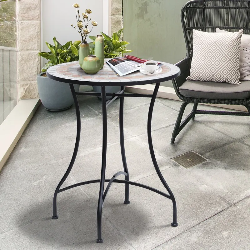 Mesa de Jardín Redonda Mesa de Terraza Exterior Ø60x71 cm con Encimera de Mosaico Decorativo Carga 100 kg Mesa p... - Ogal.Es