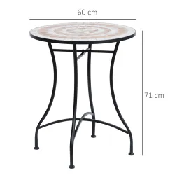 Mesa de Jardín Redonda Mesa de Terraza Exterior Ø60x71 cm con Encimera de Mosaico Decorativo Carga 100 kg Mesa p... - Ogal.Es