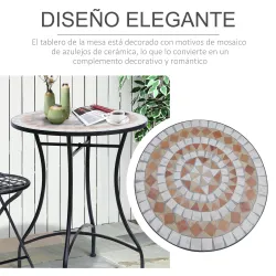 Mesa de Jardín Redonda Mesa de Terraza Exterior Ø60x71 cm con Encimera de Mosaico Decorativo Carga 100 kg Mesa p... - Ogal.Es