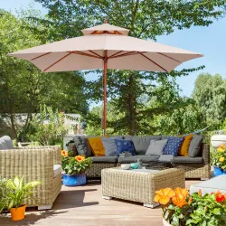 Sombrilla de Jardín 3x3x3 m con Doble Techo Sistema de Polea Impermeable para Terraza Balcón Exterior Beige - Ogal.Es