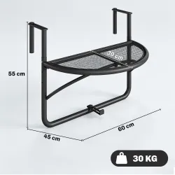 Mesa Colgante de Balcón Semicircular 60x47x50 cm Ajustable en Altura Simple y Conveniente para Barandilla de Bal... - Ogal.Es