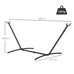 Soporte para Hamaca de Metal Ajustable y Resistente para Interior y Exterior 290x117x108 cm Negro - Ogal.Es