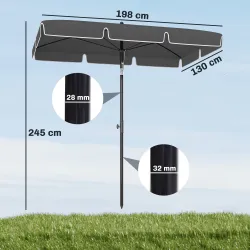 Sombrilla de Terraza de Aluminio 2x1,3x2,5 m Parasol de Jardín Rectangular con Función de Inclinación Gris - Ogal.Es