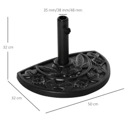 Base para Sombrilla Semicircular Peso 9 kg Soporte Parasol de Jardín Apto para Mástil de 35mm/38mm/48mm Relleno ... - Ogal.Es