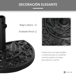Base para Sombrilla Semicircular Peso 9 kg Soporte Parasol de Jardín Apto para Mástil de 35mm/38mm/48mm Relleno ... - Ogal.Es
