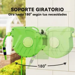 Carrete para Manguera 15M+1,5M Soporte Mural Portamanguera Roll-up Automático Giratorio 180° con Pistola de Pulv... - Ogal.Es