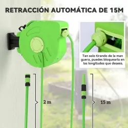 Carrete para Manguera 15M+1,5M Soporte Mural Portamanguera Roll-up Automático Giratorio 180° con Pistola de Pulv... - Ogal.Es