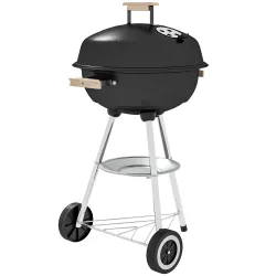Barbacoa de Carbón Vegetal con Ruedas Parilla de Carbón BBQ Portátil Tapa y Tazón Esmaltados Mangos de Madera 48... - Ogal.Es