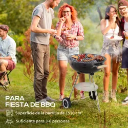 Barbacoa de Carbón Vegetal con Ruedas Parilla de Carbón BBQ Portátil Tapa y Tazón Esmaltados Mangos de Madera 48... - Ogal.Es
