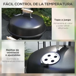Barbacoa de Carbón Vegetal con Ruedas Parilla de Carbón BBQ Portátil Tapa y Tazón Esmaltados Mangos de Madera 48... - Ogal.Es