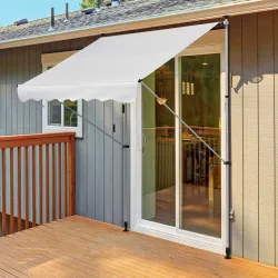 Toldo Manual Retráctil 200x150x170-280 cm para Balcón y Terraza con Altura Ajustable con Manivela Blanco - Ogal.Es