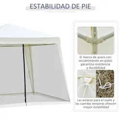 Carpa de Jardín 3x3 m Cenador con 4 Partes Laterales Mosquitera con Cremallera Protección UV Impermeable para Pa... - Ogal.Es