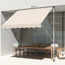 Toldo Manual Retráctil 300x150x170-280 cm con Altura Ajustable Manivela y Protección Solar para Terraza Beige - Ogal.Es
