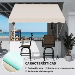 Toldo Manual Retráctil 300x150x170-280 cm con Altura Ajustable Manivela y Protección Solar para Terraza Beige - Ogal.Es
