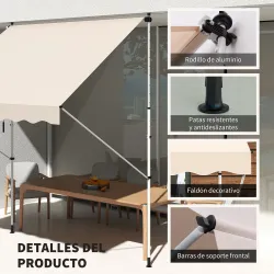 Toldo Manual Retráctil 300x150x170-280 cm con Altura Ajustable Manivela y Protección Solar para Terraza Beige - Ogal.Es