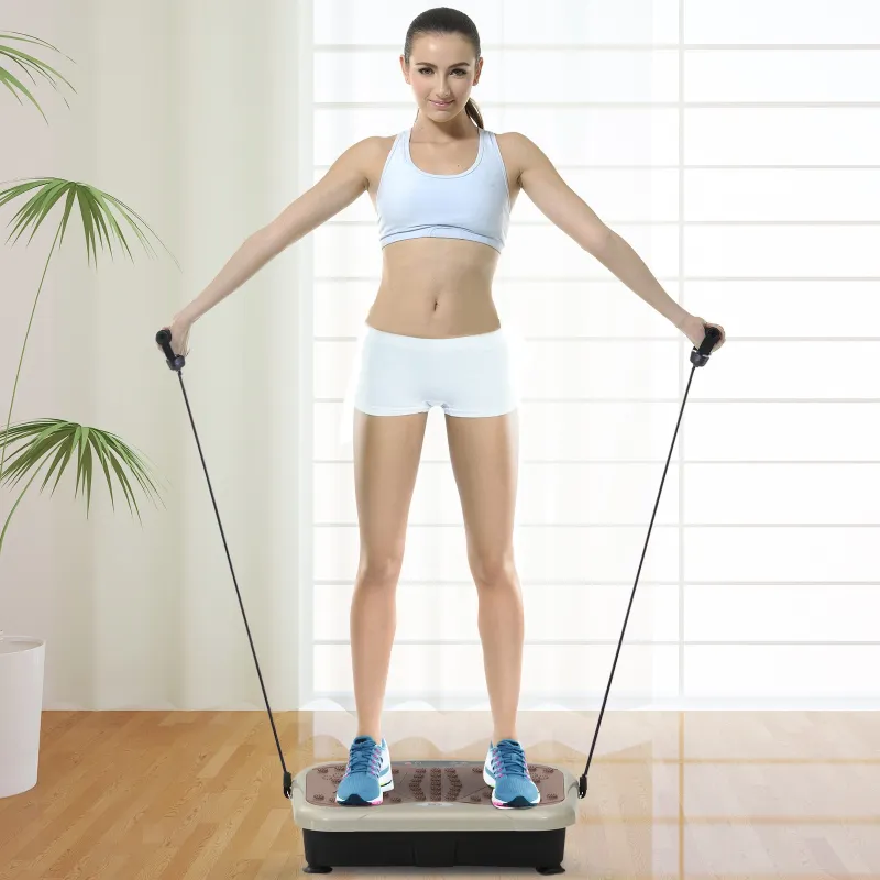 Plataforma Vibratoria con 2 Bandas Elásticas 200W Control Remoto 99 Velocidades USB Pantalla LED 54x33x14cm Café... - Ogal.Es