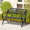 Banco de Jardín de 2 Plazas Banco de Terraza de Hierro con Diseño Clásico Patrón Floral 127x60x85cm Negro - Ogal.Es
