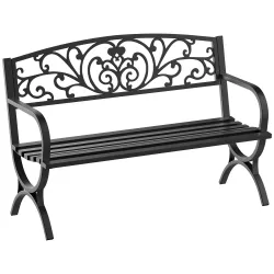 Banco de Jardín de 2 Plazas Banco de Terraza de Hierro con Diseño Clásico Patrón Floral 127x60x85cm Negro - Ogal.Es