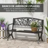 Banco de Jardín de 2 Plazas Banco de Terraza de Hierro con Diseño Clásico Patrón Floral 127x60x85cm Negro - Ogal.Es