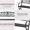 Banco de Jardín de 2 Plazas Banco de Terraza de Hierro con Diseño Clásico Patrón Floral 127x60x85cm Negro - Ogal.Es