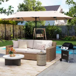 Sombrilla Doble para Jardín 460x270x240 cm Parasol Anti UV con Manivela para Exterior Patio Terraza Piscina Colo... - Ogal.Es