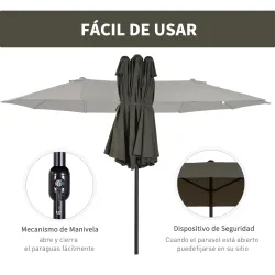 Sombrilla Doble para Jardín 460x270x240 cm Parasol Anti UV con Manivela para Exterior Patio Terraza Piscina Colo... - Ogal.Es