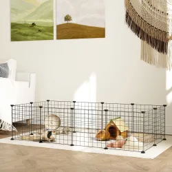 Parque Metálico para Animales Pequeños de 12 Paneles Desmontable Diseño DIY para Erizo Hámster 106x73x36 cm Negro - Ogal.Es