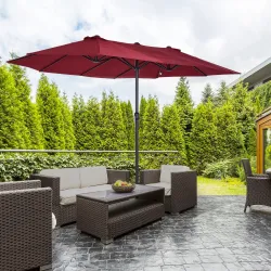 Sombrilla Doble para Jardín 455x265x238 cm Parasol Grande con Manivela Manual Protección Solar Color Rojo Vino - Ogal.Es
